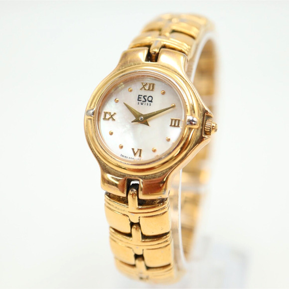 ESQ Swiss Womens Watch Gold Tone 24mm MOP Dial Steel Bracelet with New Battery - Picture 1 of 16